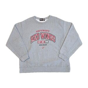 Vintage Detroit Red Wings CCM Crewneck Sweatshirt NHL Hockey Gray XL 90s